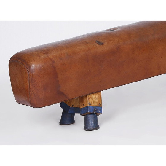 Image 1 of Vintage Gymnastik Leder Pauschenpferd Bank oben, Tschechoslowakei 1930s