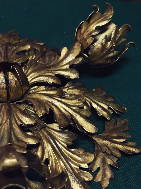 Image 1 of Floral Deckenleuchte in vergoldetem Metall aus den 1960er Jahren hergestellt von Banci Firenze, Italien