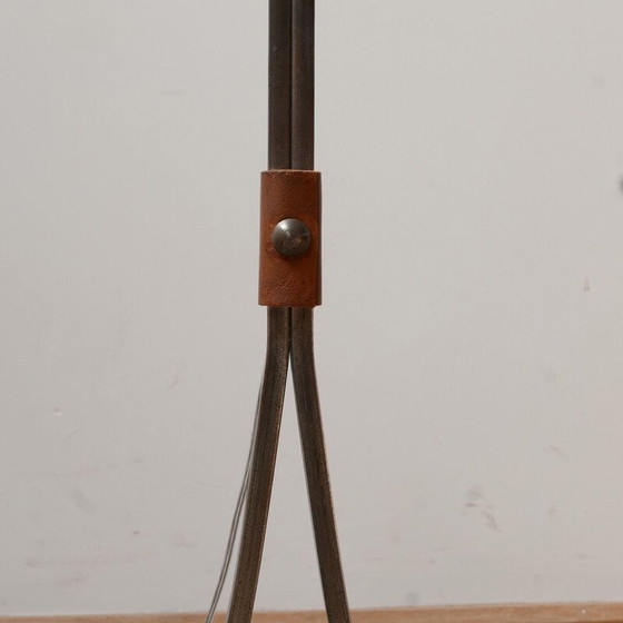 Image 1 of Mid Century Stehleuchte aus Leder und Eisen von Jean-Pierre Ryckaert, Frankreich 1950