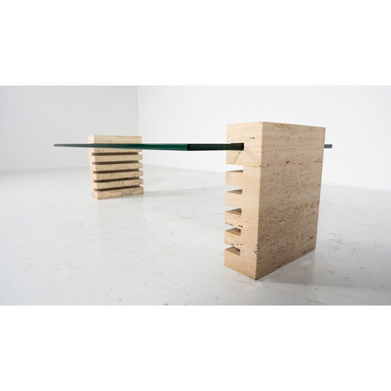 Image 1 of Vintage Couchtisch aus Glas und Travertin, Italien 1970