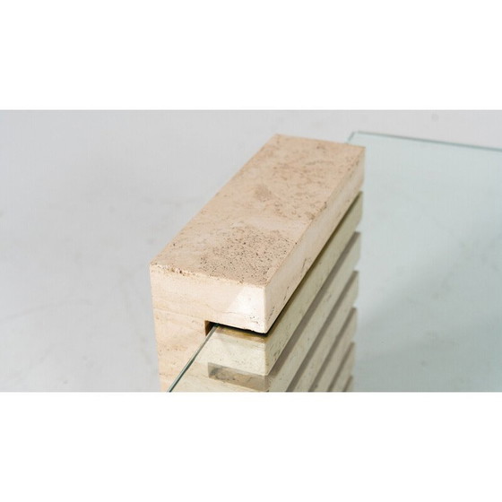 Image 1 of Vintage Couchtisch aus Glas und Travertin, Italien 1970