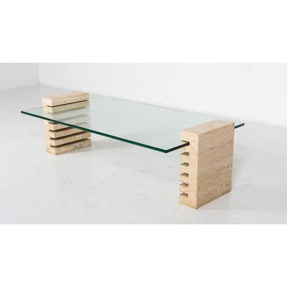Image 1 of Vintage Couchtisch aus Glas und Travertin, Italien 1970