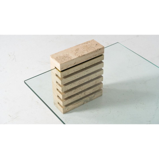 Image 1 of Vintage Couchtisch aus Glas und Travertin, Italien 1970