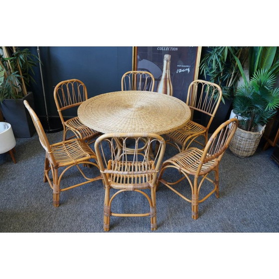 Image 1 of Mid Century Esszimmergarnitur aus Bambus und Rattan, 1970er Jahre