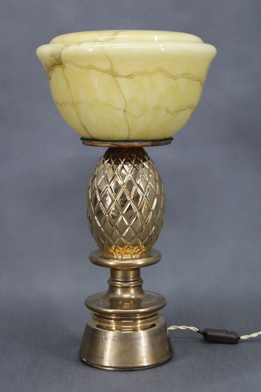 1940S restauriert Ananas Keramik Tischlampe mit Glasschirm