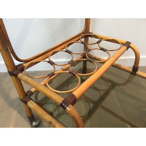 Image 1 of Vintage-Wagen aus Rattan und Leder, Frankreich 1950