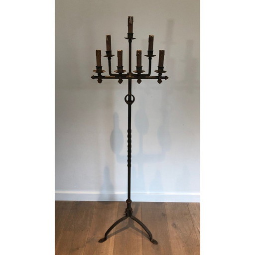 Vintage Stehlampe aus Schmiedeeisen und vergoldet von Parquet, Frankreich 1940er Jahre