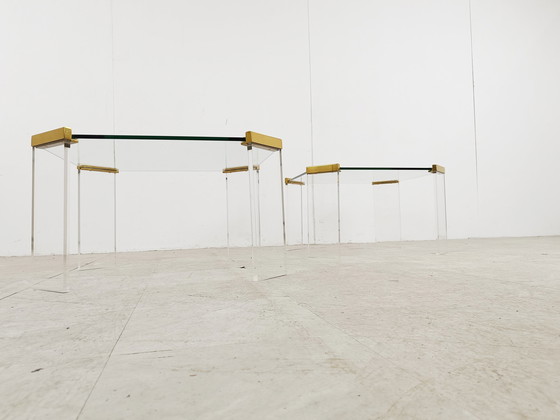 Image 1 of 2x Couchtische aus Plexiglas und Messing