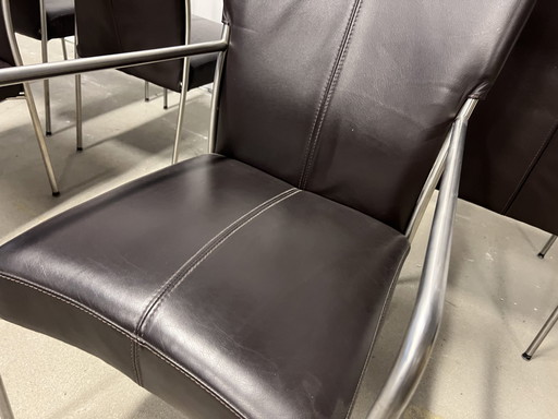 6 Esszimmerstühle im Bert Plantagie-Stil, Braun Leder