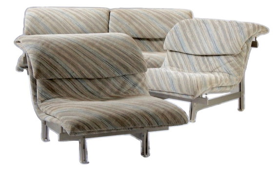 Image 1 of Wellensofa und 2 Lounge-Sessel von Giovanni Offredi für Saporiti Italia, 1974