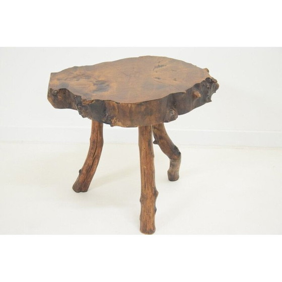 Image 1 of Vintage Brutalist Couchtisch aus massivem Olivenholz, 1980