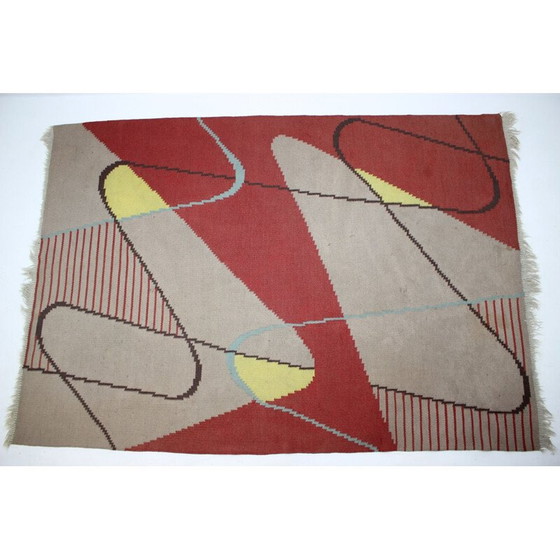 Image 1 of Geometrischer Wollteppich, Tschechoslowakei 1950