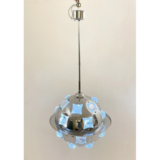 Image 1 of Pendelleuchte aus Chrom und Glas von Oscar Torlasco, Mid Century, Italien 1970er Jahre