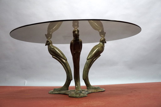 Vintage Hollywood Regency Couchtisch aus Metall & Glas in Pfauenform, Deutschland, 1970er