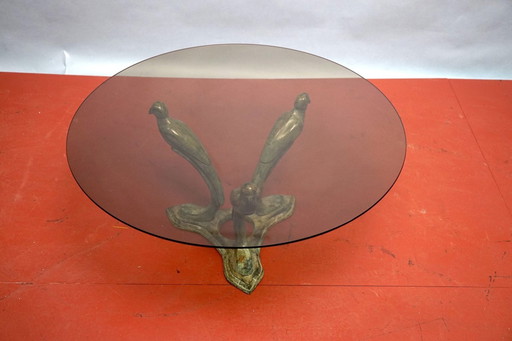 Vintage Hollywood Regency Couchtisch aus Metall & Glas in Pfauenform, Deutschland, 1970er