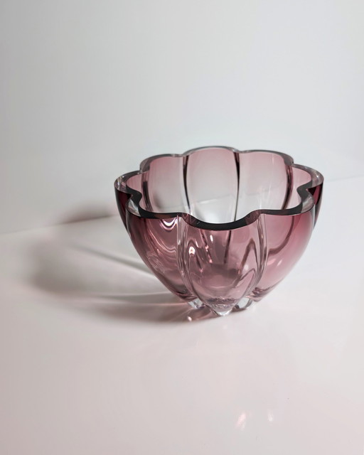 Vintage Kristall Glas Schale Schüssel Seguso Technik Cranberry Rot Magenta 1980 80Er Blumen Floral Blüte Form Violett