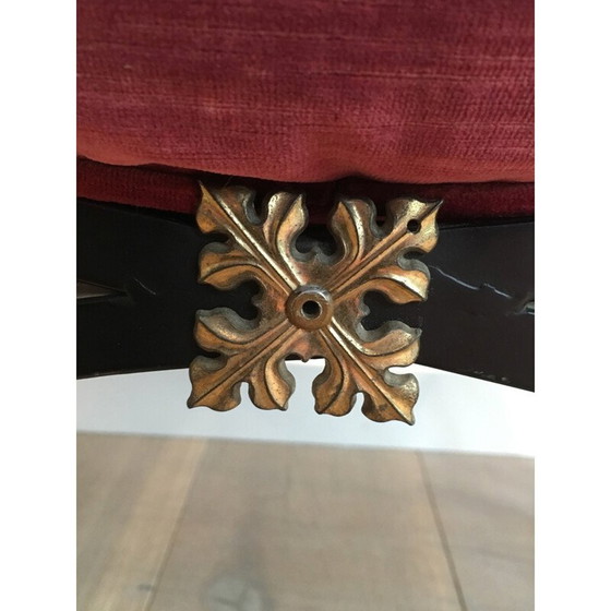 Image 1 of Roter Curule-Sessel aus schwarzem Eisen und Messing - 1970er Jahre