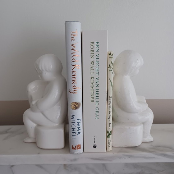 Image 1 of Satz Buchstützen Delft Weiß Keramik. 1980