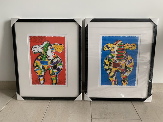 Image 1 of 2x Pieter van Diem Siebdrucke 'Bonte Kühe'