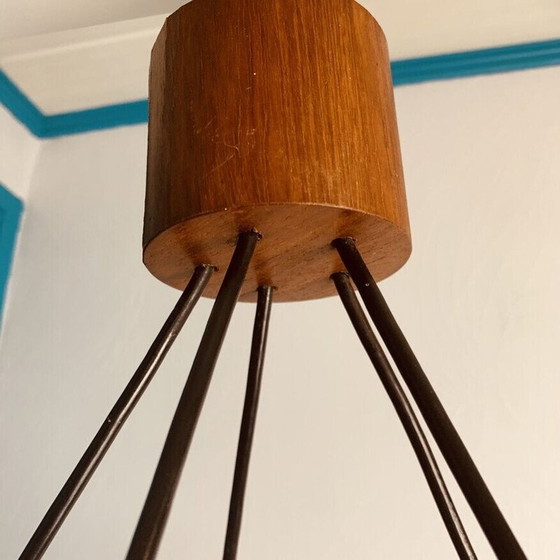 Image 1 of Vintage-Kronleuchter aus Teakholz und schillerndem Glas