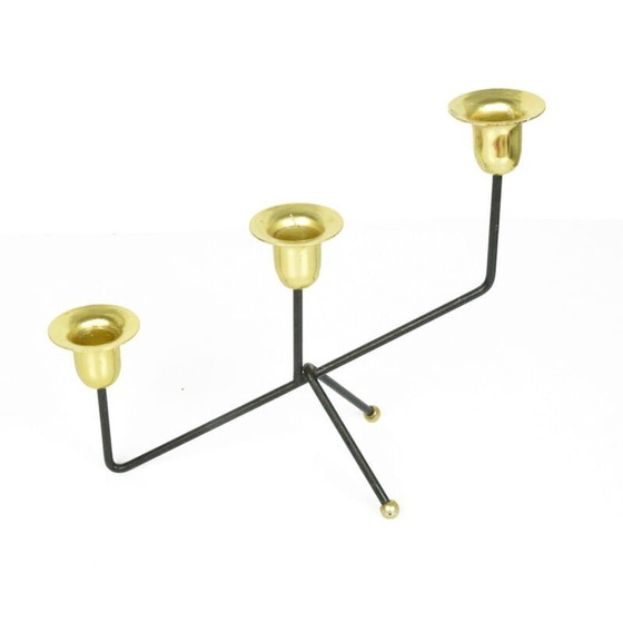 Image 1 of Vintage-Kerzenständer aus schwarzem Aluminium und Messing, Belgien 1970er Jahre