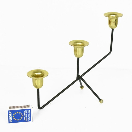 Image 1 of Vintage-Kerzenständer aus schwarzem Aluminium und Messing, Belgien 1970er Jahre