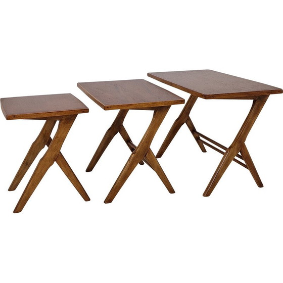 Image 1 of Satz von 3 Vintage-Nesting-Tischen aus Holz, Holland 1960