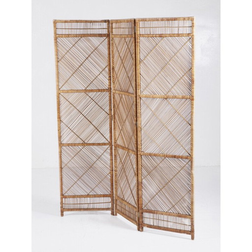 Vintage-Rattan-Raumteiler mit drei Paneelen, 1960er Jahre