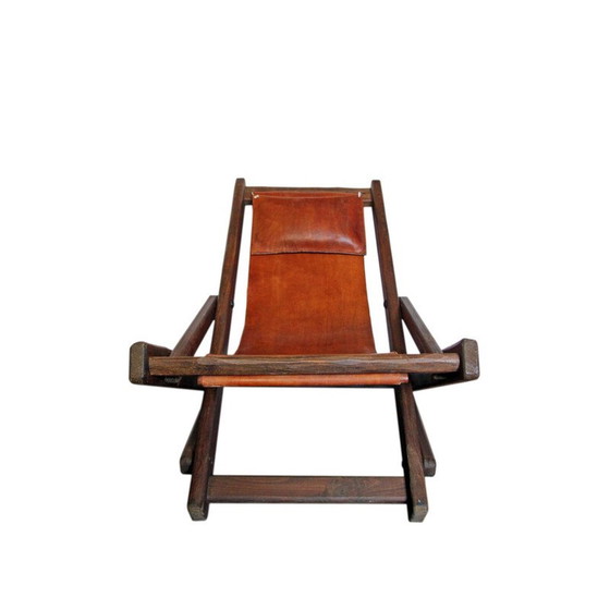 Image 1 of Vintage-Liegestuhl aus Holz und Leder, 1960