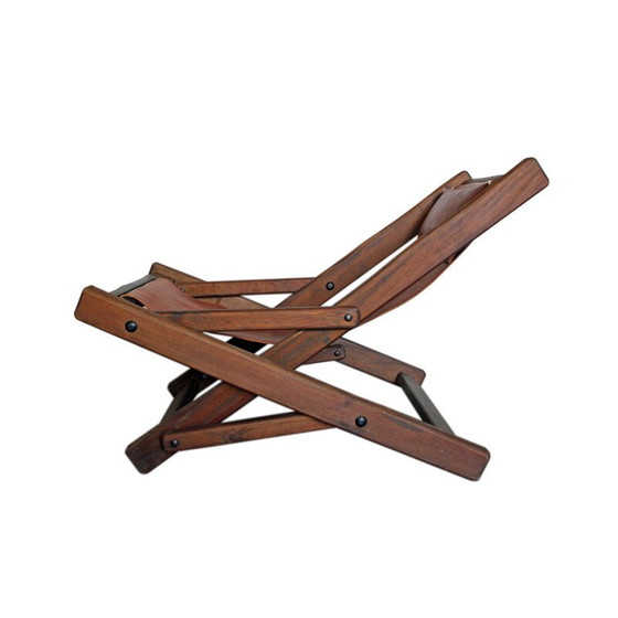Image 1 of Vintage-Liegestuhl aus Holz und Leder, 1960