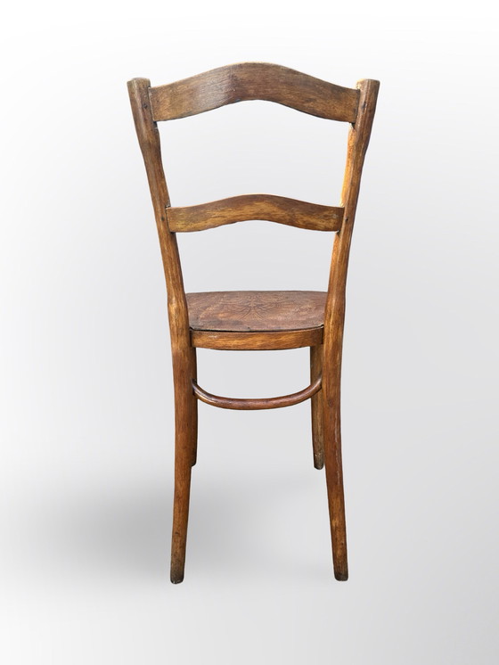 Image 1 of Schöner Jugendstil-Stuhl (Typ Bistro-Stuhl) mit bedruckter Sitzfläche im typischen Art Nouveau-Stil.