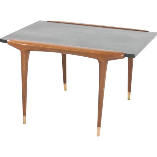 Vintage Couchtisch aus Teakholz und Messing, Frankreich 1960