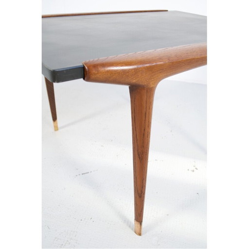 Vintage Couchtisch aus Teakholz und Messing, Frankreich 1960