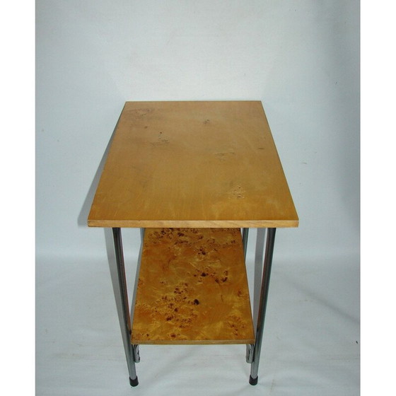 Image 1 of Vintage Beistelltisch aus verchromtem Metall und Holz, Polen 1960