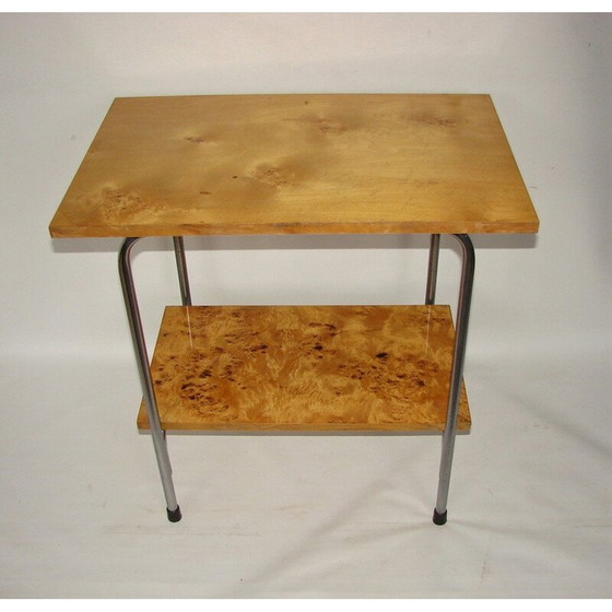 Image 1 of Vintage Beistelltisch aus verchromtem Metall und Holz, Polen 1960
