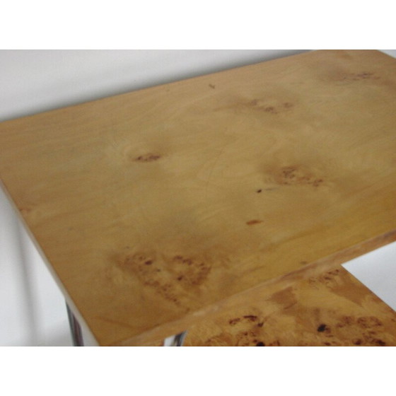 Image 1 of Vintage Beistelltisch aus verchromtem Metall und Holz, Polen 1960