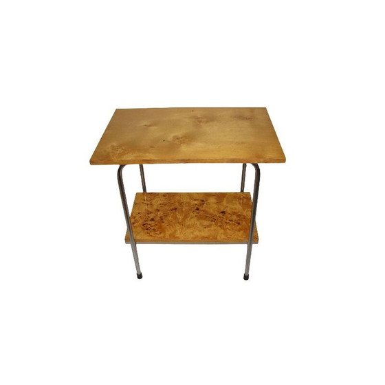Image 1 of Vintage Beistelltisch aus verchromtem Metall und Holz, Polen 1960