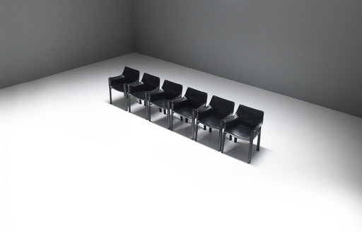 6x Cassina Cab 413 Schwarz Esszimmerstühle von Mario Bellini