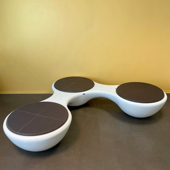 Image 1 of Satz von 5 Bänken aus Fiberglas und braunem Leder von Jangir Maddadi für Union panorama, 2012