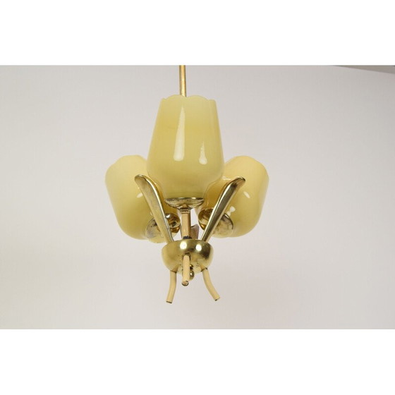 Image 1 of Vintage-Kronleuchter aus Glas und Messing, Tschechoslowakei 1960