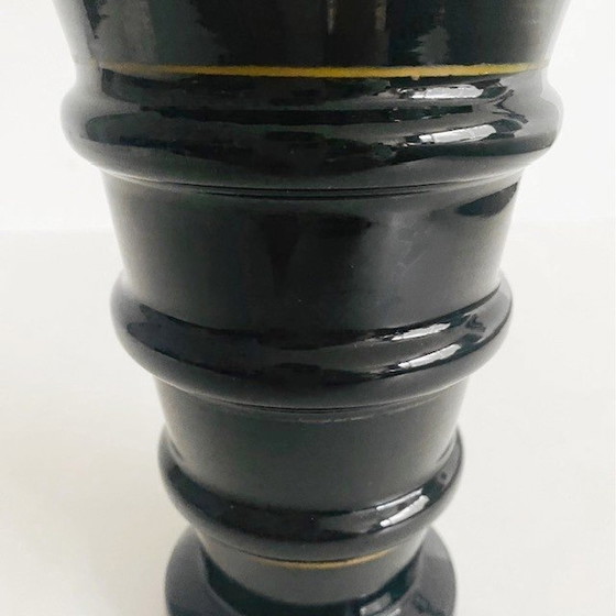 Image 1 of Art Deco Booms Vase schwarz mit Gold 1930s