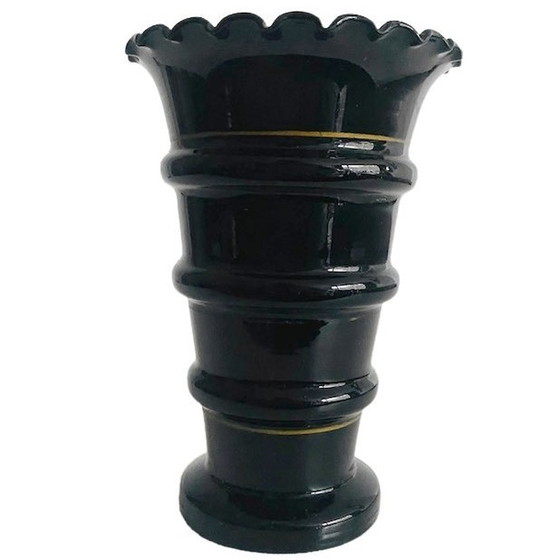 Image 1 of Art Deco Booms Vase schwarz mit Gold 1930s