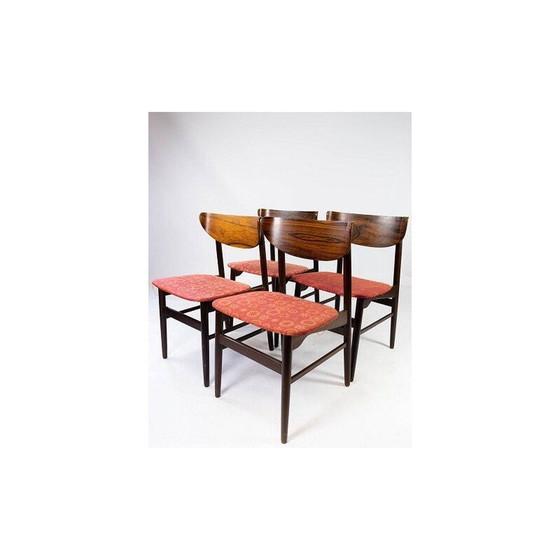 Image 1 of 4 Vintage Esszimmerstühle aus Palisanderholz und mit rotem Stoff gepolstert, Dänemark 1960er Jahre