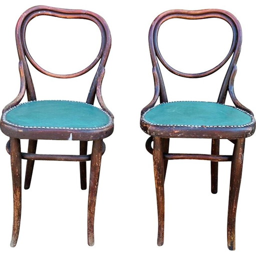 Paar Vintage Thonet n 28 Herz Stühle in grünem Kunstleder