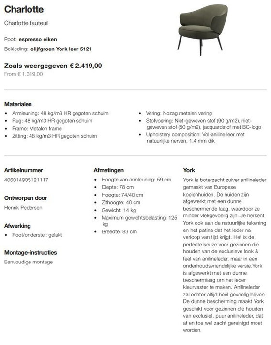 Image 1 of Charlotte Sessel - Olive Grün York Leder 5121 - Boconcept