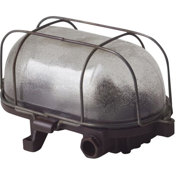 Image 1 of Industrielle Wandlampe aus Bakelit und Glas mit Metallkäfig, Tschechoslowakei 1960