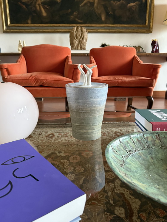 Image 1 of Mid-Century Modern Style Blaue kunstvolle Keramikvase, Gabriele Bucci Italien ca. 2000s