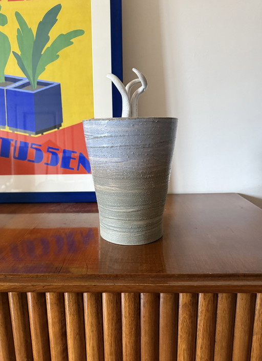 Mid-Century Modern Style Blaue kunstvolle Keramikvase, Gabriele Bucci Italien ca. 2000s