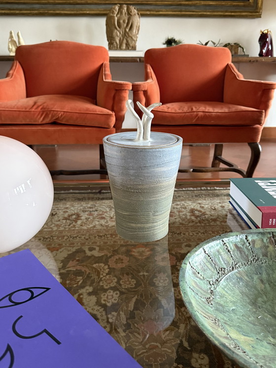 Image 1 of Mid-Century Modern Style Blaue kunstvolle Keramikvase, Gabriele Bucci Italien ca. 2000s