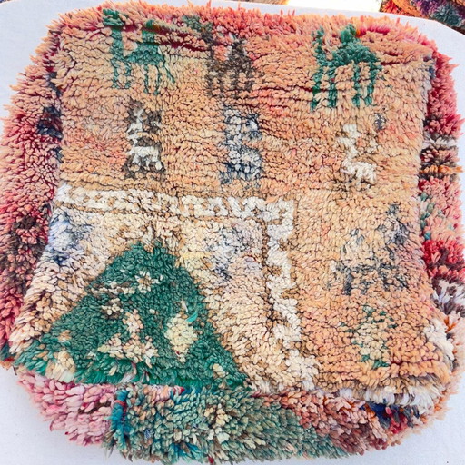 Marokkanischer Vintage Fußschemel aus echter Wolle